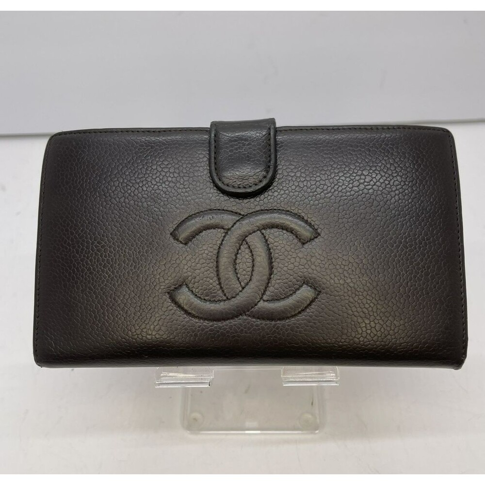 CHANEL Brown Grained Calfskin CC Logo Long Wallet Designer Wallet Authentic/73